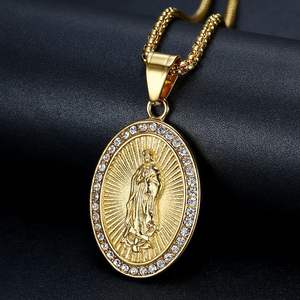 Vente en gros 18k Plaqué Or Acier Inoxydable Diamant Vierge <span class=keywords><strong>Marie</strong></span> Pendentif Collier Boîte Chaîne Religieux pour Anniversaires Chrétiens - Product Image 3