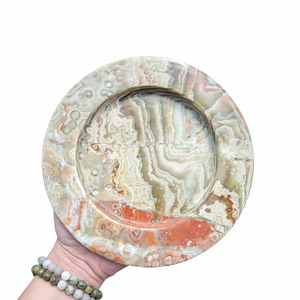 Assiettes décoratives en onyx multicolore naturel, vaisselle en grès artisanale, plat de service pour en-cas avec finition brillante - Product Image 1