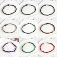 Gelang manik-manik unisex berbahan stainless steel lapis emas premium vintage geometris dengan batu alam, model lobster clasp, Justop