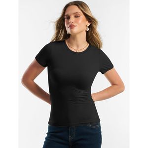 Women Short Sleeve Crew Neck T Shirt Basic <b>Tight</b> Workout Tee Spandex Cotton Active Stretch Yoga Top - Product Image 3