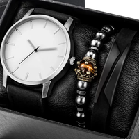 Ensemble de montres minimalistes pour homme, 3 pièces, cadran noir mat, bracelet en daim avec bracelet en œil de tigre et bracelet à accent doré pour un style urbain