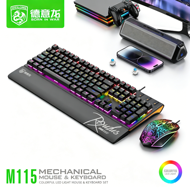 Wholesale M115 Mechanical Gaming Keyboard Mouse Set RGB Dynamic Light Crack Glow Mouse Adjustable DPI USB Gaming Combo OEM