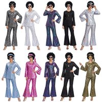 Costume de disco Ragelion pour femmes, années 60 et 70, kit de fête d'Halloween avec haut, pantalon et accessoires, matière polyester, taille adulte
