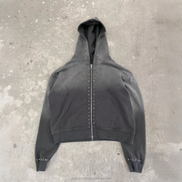 Ensemble de survêtement personnalisé pour homme : sweat à capuche zippé avec strass et pantalon évasé, effet délavé à l'acide