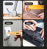 Kit d'outils à main multifonction pour la maison avec marteau à griffes, testeur de tension, stylo, ruban à mesurer pour l'entretien électrique