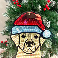 Décoration de Noël pour chien mignon et lumineux, effet 3D, veilleuse de Noël, lampe de table à miroir multicouche