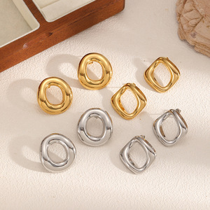 Geometric Stainless Steel <b>Stud</b> Earrings Irregular Circle <b>Titanium</b> Steel Fashion Elegant Earrings For Women - Product Image 1
