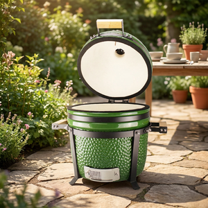 Parrilla Kamado de Carbón Vegetal Auplex de Cerámica Esmaltada Verde de 15 Pulgadas, Compacta, de Acero Inoxidable, <span class=keywords><strong>Sin</strong></span> <span class=keywords><strong>Humo</strong></span>, para Cocina al Aire Libre y Camping - Product Image 1
