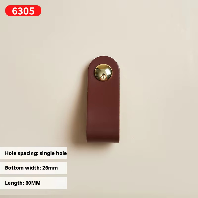 6313-Single hole round head red brown leather+Bright gold
