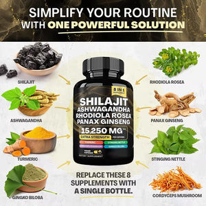 Capsules de Shilajit mélangées à l'huile de graines noires et à l'Ashwagandha 1400mg certifiées ISO, complément <span class=keywords><strong>alimentaire</strong></span> naturel à base de plantes pour hommes et femmes - Product Image 2