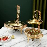 Ensemble de chauffe-plats en métal en forme d'œuf en acier inoxydable de qualité supérieure chauffe-plats en verre avec finition dorée pour plat de cuisson