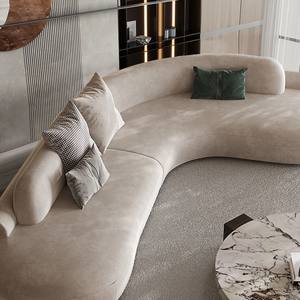 Canapé italien minimaliste incurvé, semi-circulaire, en peau de mouton, rembourrage en mousse, salon, bureau, hôtel, zone de réception, design moderne - Product Image 5