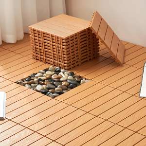 Dalles de sol emboîtables en plastique PP de 30 cm, couleur bois brut, pour terrasse et cour - Product Image 1