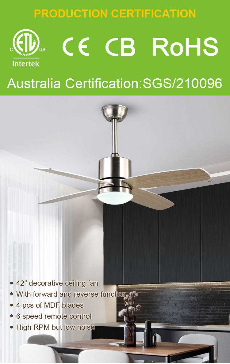 Breeze.Lux High brightness 42 inch Metal Lamp Body Grey Fan Leaf natural wind ceiling Fan Light