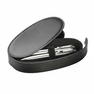 Set di penne a sfera in scatola, custodia ovale in stile pelle nera, 4 penne incluse - Product Image 2