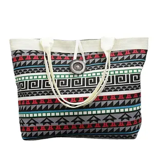 Bolso de hombro de lona de gran capacidad con logotipo personalizado para mujer, bolsa de compras de lona, bolso de playa