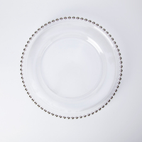 Vaisselle de Restaurant élégante 13 pouces, service plateau en verre en plastique, bord perlé or, plaques de chargeur en verre pour mariage