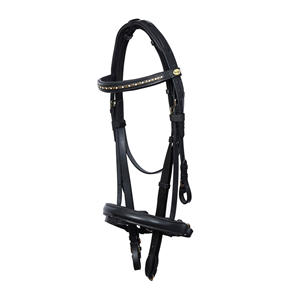 Double bride en cuir noir serre-tête rembourrée ergonomique clé grecque cristal bandeau pour compétition cheval bride licou rêne - Product Image 4