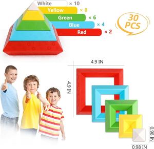 30 pièces de puzzles pyramidaux 3D, jeux de réflexion pour enfants, blocs d'empilage Montessori, jouets préscolaires - Product Image 5