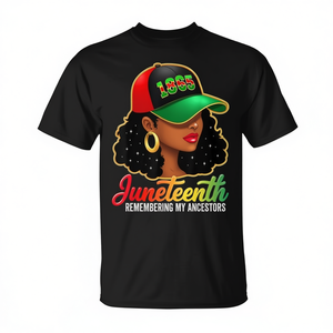 T-shirt noir Juneteenth Remembering My Ancestors, design de chapeau 1865, unisexe, en coton, col rond, manches courtes, impression numérique - Product Image 2