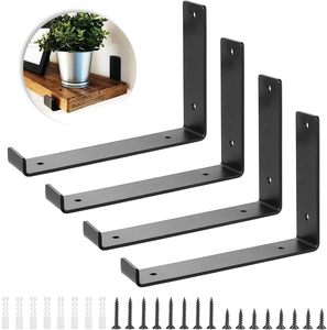 12 in <strong>Black</strong> Metal Wall Floating Shelves <strong>Bracket</strong> for Bedroom, Bathroom, Living Room, Kitchen - Product Image 1