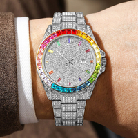 Montre automatique homme 2026 plaquée or rose, lunette entièrement sertie de diamants, cadran squelette panda, étanche, mécanique de luxe, bracelet caoutchouc, forme tonneau