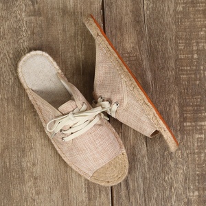 Femmes <span class=keywords><strong>corde</strong></span> de chanvre cousue <span class=keywords><strong>semelle</strong></span> en caoutchouc femmes plat doux toile tissu pantoufles chaussures en gros - Product Image 6