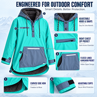 Veste Smock Unisexe d'Extérieur OEM, Anorak à Capuche Color Block avec Doublure Polaire Moelleuse et Poche Kangourou pour le Camping