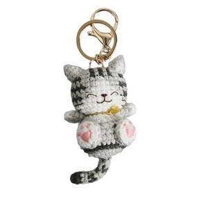 Portachiavi Ornamentale Fatto a Mano Super Carino con Gatto Sorridente e Sorridente con gli Occhi Storti, Lavorato all'Uncinetto - Product Image 5