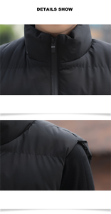 कस्टम लोगो पुरुषों के आकस्मिक आउटडोर मोटी पेडल्ड बनियान स्टैंड कॉलर जिपर पॉकेट शीतकालीन जैकेट काले क्विकटेड प्यूफर विंडप्रूफ - Product Image 5