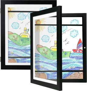 Custom Size Kids Art <b>Frame</b> with Mat Changeable Artwork Display Storage <b>Black</b> White <b>Frame</b> for Wall or Table - Product Image 1