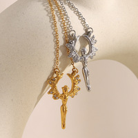 Collar con Colgante de Joyería de Moda, Ángel de Circonio, Chapado en Oro de 18K, Joyería de Acero Inoxidable para Mujer