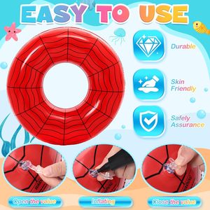 Paquete de 4 Anillos Inflables para Nadar con Diseño de Telaraña Roja y Azul para Piscina y Playa - Product Image 3