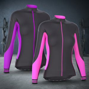 Women's Long Sleeve <b>Cycling</b> Jersey Black Pink Purple Full Zip Breathable Bike Wear Sport <b>Jacket</b> - Product Image 2