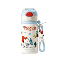 Bouteille d'eau pour enfants Snoopys 470 ml en acier inoxydable, gobelet isotherme avec paille, cordon portable, tasse thermos mignonne à motif de dessin animé
