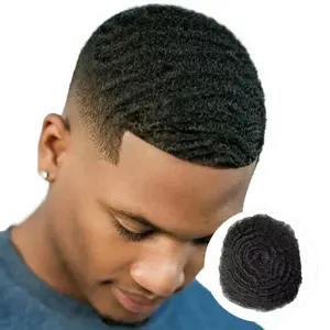 #1 Gitzwarte Toppers Voor Afro-Amerikaanse Braziliaanse Man Haarstuk 10Mm Afro Wave Black Man Gestrekte Kant Toupet