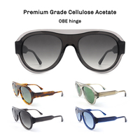 Lunettes de soleil aviateur de luxe en acétate Mazzucchelli avec verres en nylon résistants aux rayures, charnière OBE et monture épaisse