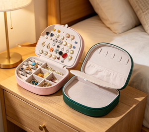 Boîte de rangement à bijoux multi-compartiments, petite boîte à accessoires compacte, organisateur anti-oxydation pour boucles d'oreilles et bagues - Product Image 4