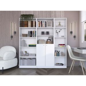 Ensemble de bibliothèques blanches 3 pièces Platt Collection, 9 étagères, meubles de salon modernes et minimalistes, armoire autoportante en MDF - Product Image 4