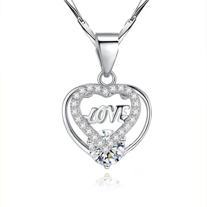 DDW81 חלול בצורת לב מוצק 925 כסף סטרלינג מעוקב Zirconia שרשרת תכשיטים