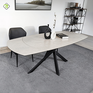 Ensembles <span class=keywords><strong>de</strong></span> table <span class=keywords><strong>de</strong></span> dîner à poutre rocheuse <span class=keywords><strong>ronde</strong></span> <span class=keywords><strong>de</strong></span> style Europe du Nord dalle <span class=keywords><strong>de</strong></span> marbre avec 6 chaises - Product Image 1