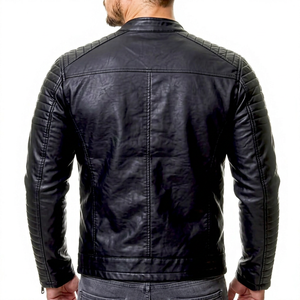 Blouson moto homme en PU, nouveau modèle, col montant décontracté, fermeture éclair, boutons décoratifs, respirant, imperméable, à capuche - Product Image 3