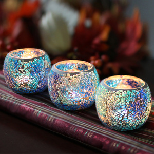 Z28 Candle Lamp Aromatherapy <strong>Candlescape</strong> Bowl Lass Votive Candle Holder for Tealight Romantic Mosaic Cracked Candle Holder
