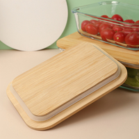 Ensemble de 3 bols rectangulaires pour salade de fruits, compatibles avec le micro-ondes, en verre borosilicate de haute qualité, récipient de stockage alimentaire, boîte à lunch, couvercle en bambou, 370 ml