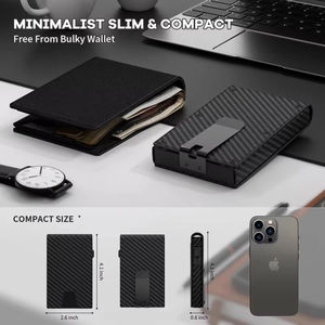 Cartera Delgada de Metal y Aluminio para Hombre con Clip para Billetes, Bloqueo RFID, Fibra de Carbono y Cuero, Tarjetero con Mecanismo Pop-up - Product Image 3
