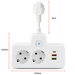 Prise murale EU, rallonge électrique avec 2 prises Schuko, charge rapide USB C PD 20W et USB QC3.0, design compact - Product Image 2