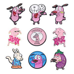 Karikatür pembe köpek emaye pimleri sevimli cesaret korkak köpek yavrusu broş yaka rozeti moda takı aksesuarları çocuklar için hediye arkadaşlar - Product Image 1