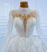 Luxe Ivoire Robe De Bal Robe De Mariée pour Les Femmes Perle Paillettes Dentelle Fleur Décor Manches Longues En Gros Mousseline Robe De Mariée