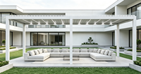 Pergola Aluminium Model 220 dengan Louver yang Dapat Disesuaikan, Paviliun Luar Ruangan Bermotor Tahan Air