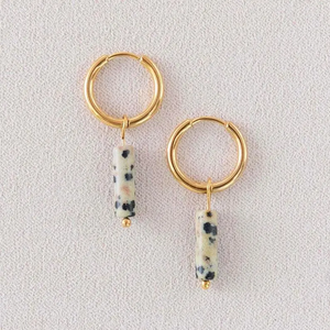 Pendientes de Aro Huggie de Acero Inoxidable con PVD de Oro de 18K Jietao, con Cilindro Natural de Ojo de Tigre y Jaspe Dálmata, Joyería Colgante - Product Image 1